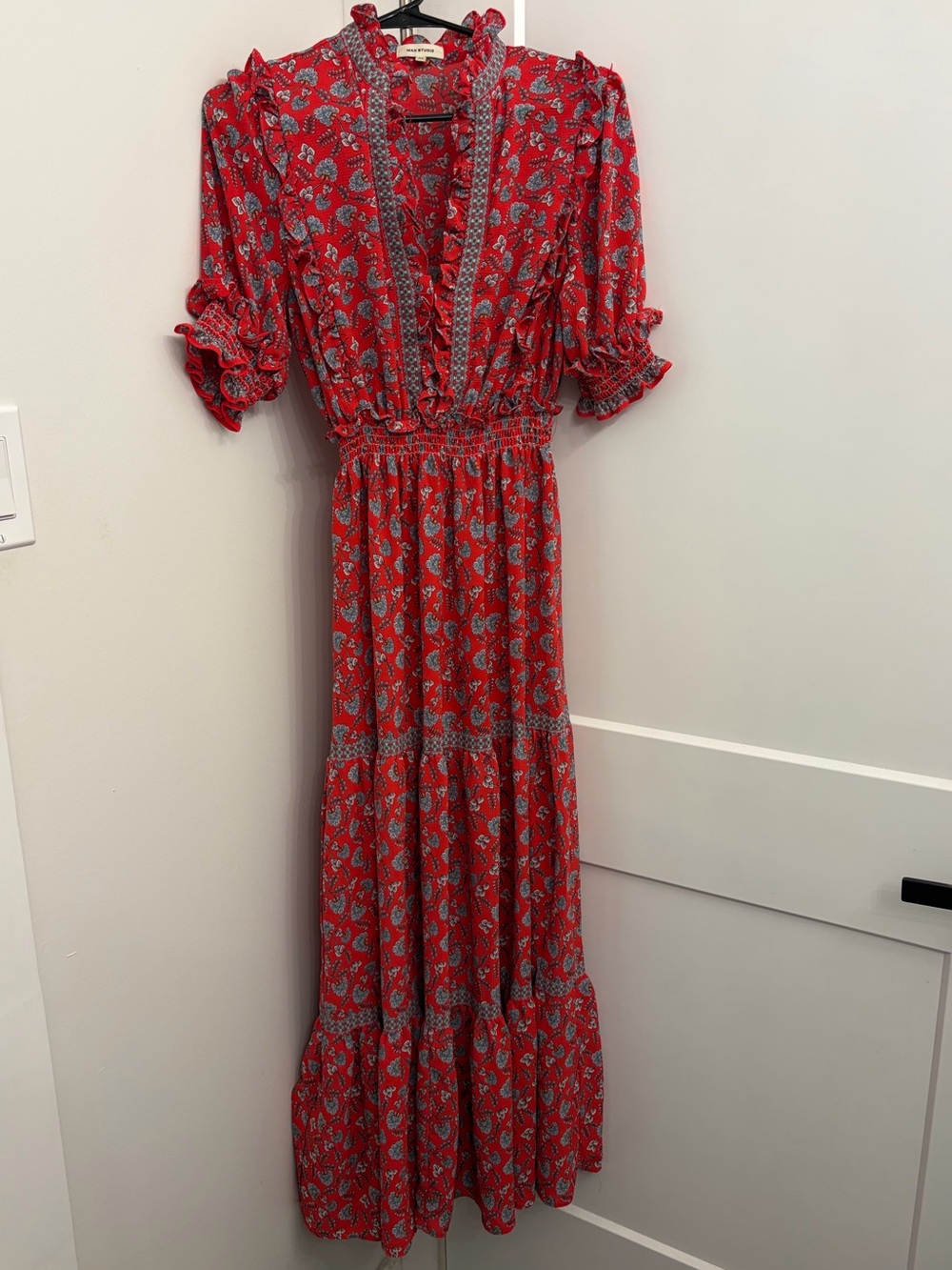 Max Studio Red Floral Maxi with Ruffle Details